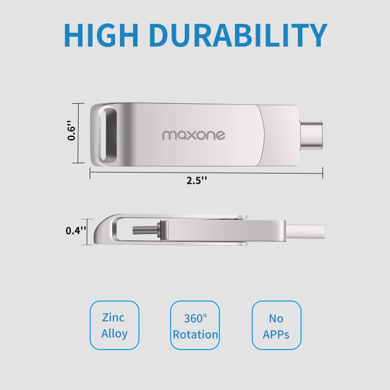 Maxone 64GB Flash Drive USB Type C Both 3.0 Tech - 2 in 1 Dual Drive Memory Stick High Speed OTG, Compatible with Android Smartphone Computer, MacBook, Chromebook Pixel - Image 4